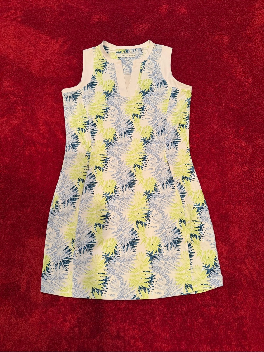 Pebble Beach Lime, Navy & White Tropical Print dress